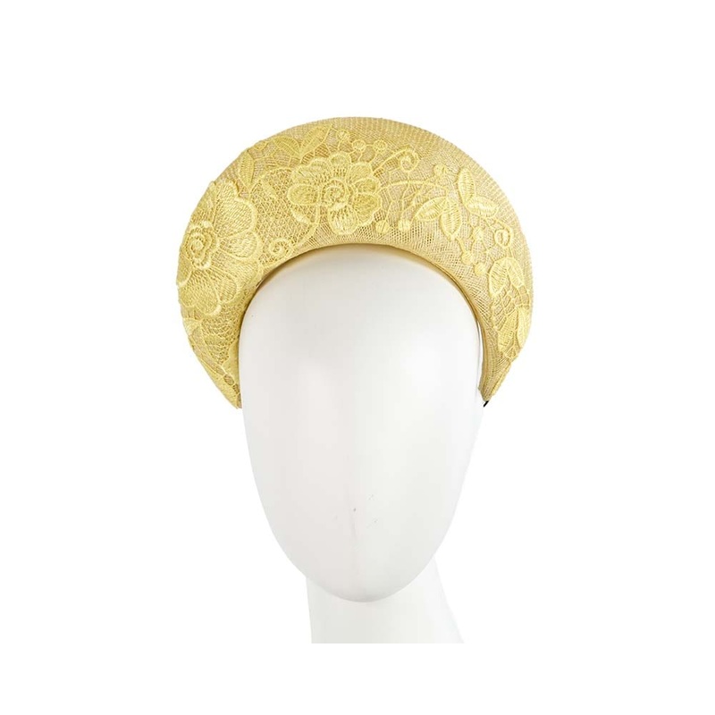 Bespoke yellow headband racing fascinator by Cupids Millinery