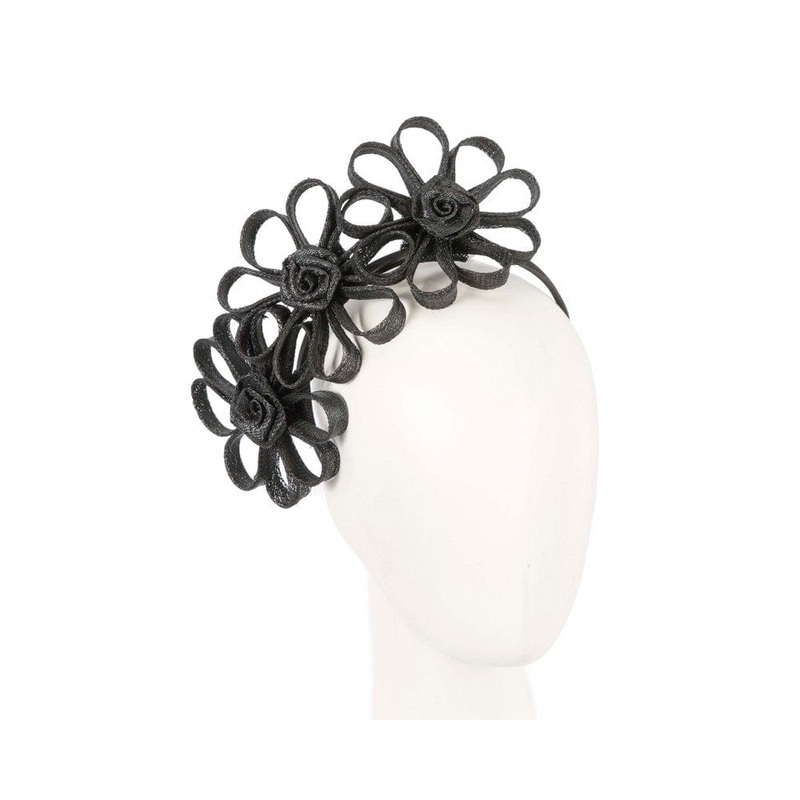 Black sinamay flowers headband by Max Alexander