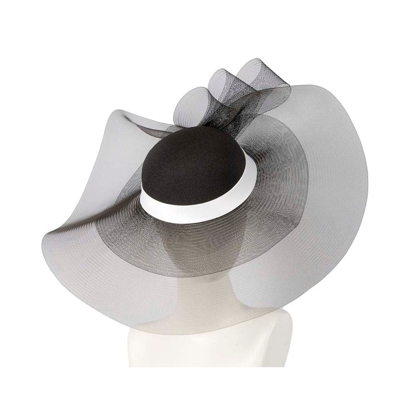 Black & white large brim custom made ladies hat