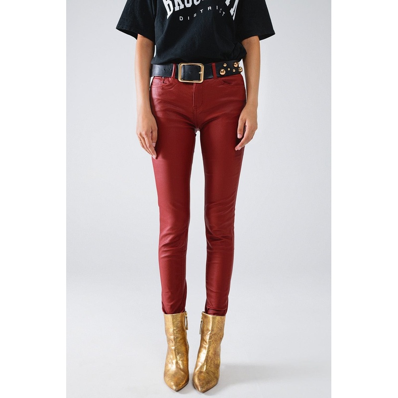 Bordeaux Faux Leather Super Skinny Pants