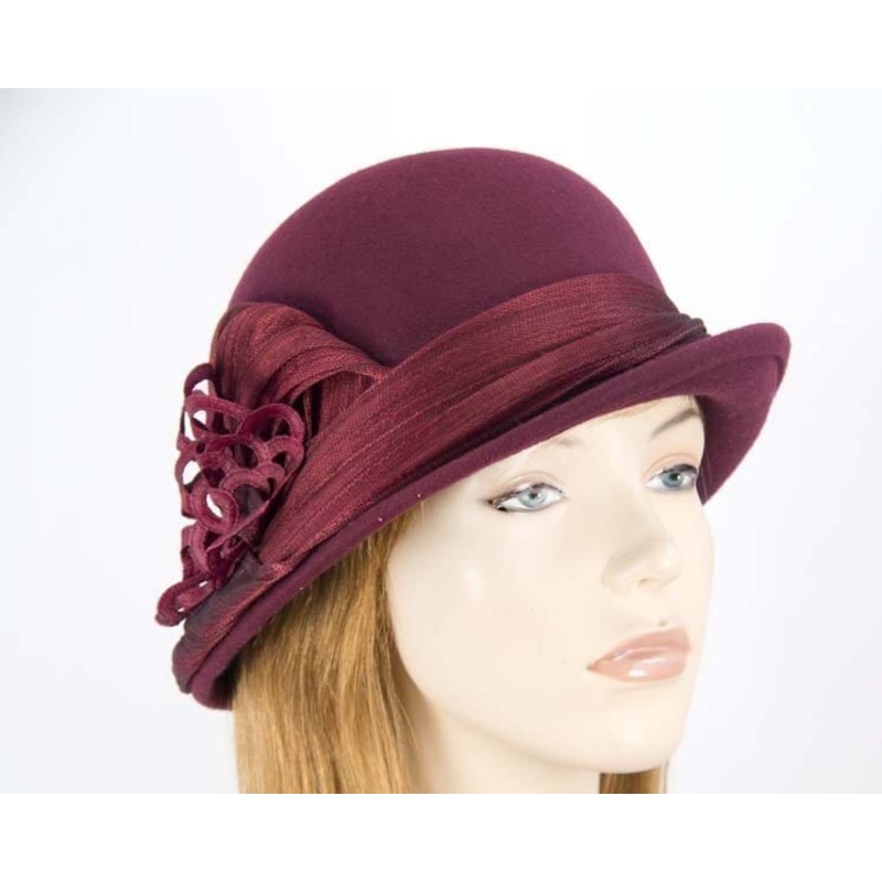Burgundy wine ladies fashion felt bucket hat by Fillies Collection