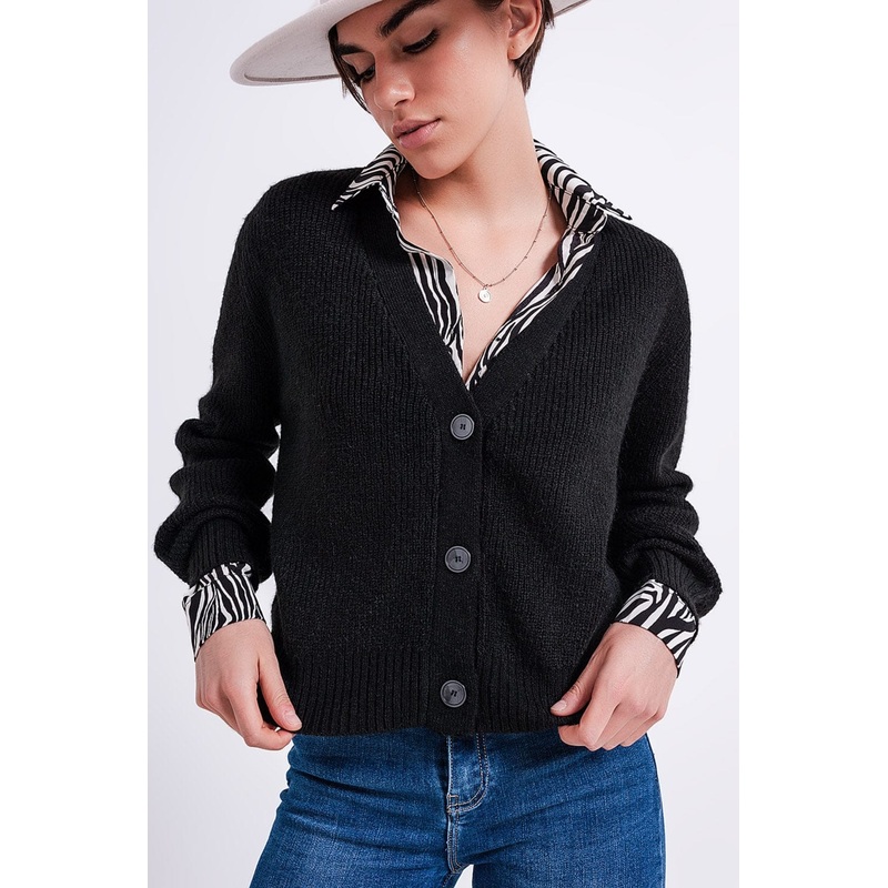 Button Through Cardigan In Black