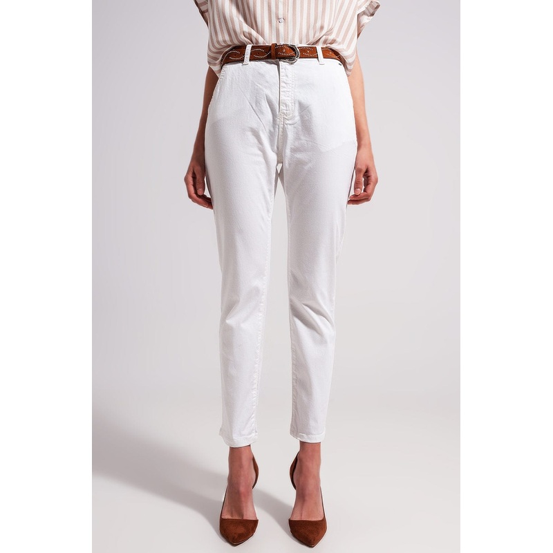 Cotton Blend Pants In White