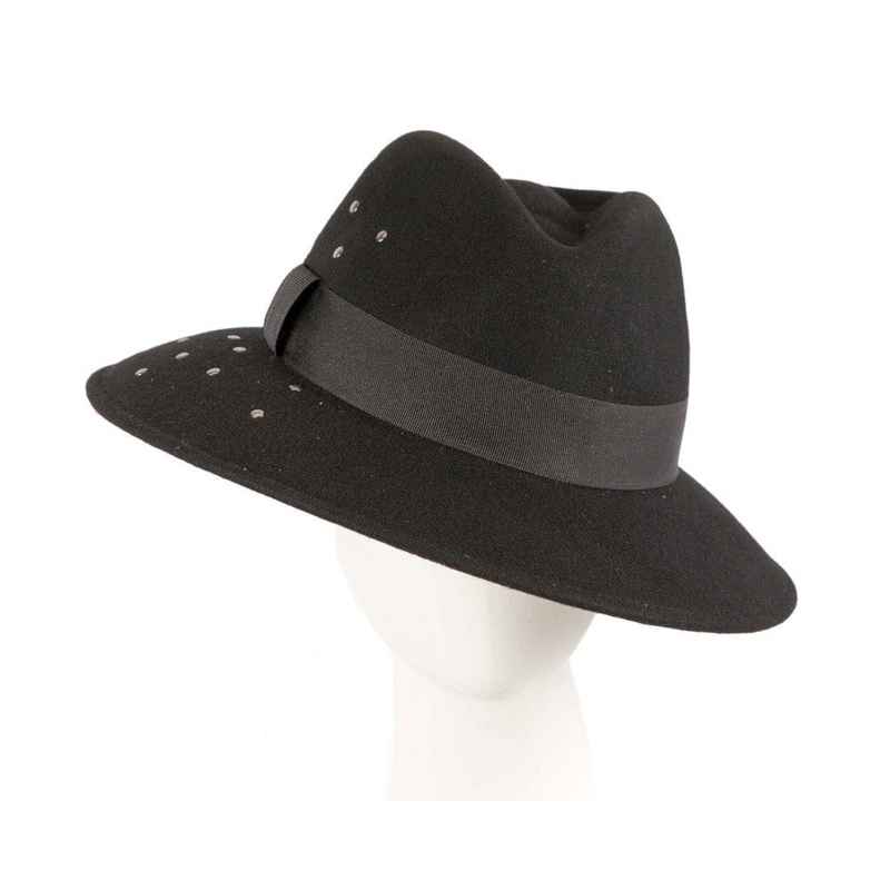 Exclusive wide brim black fedora felt hat by Max Alexander