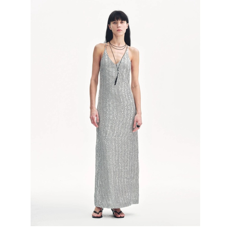 “Galaxy Trace” Linen Sequin Embroidery Dress Summer