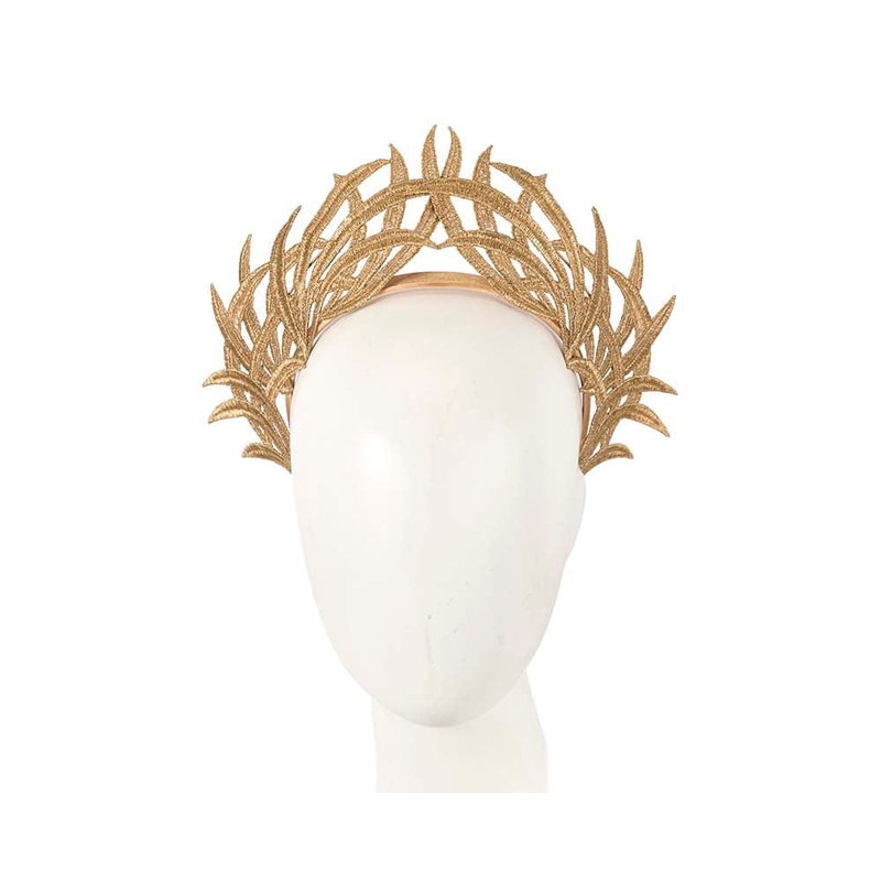 Gold  lace crown fascinator by Max Alexander