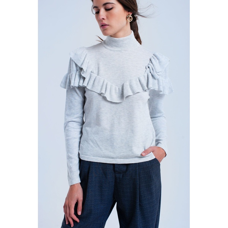 Gray Sweater With Ruffle