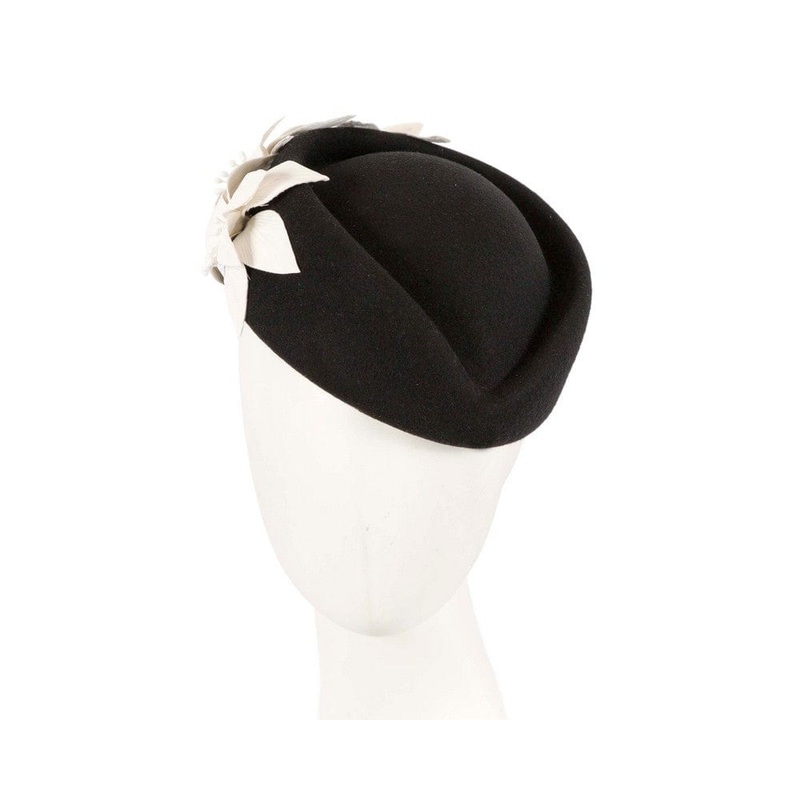 Large Black and Cream felt beret hat by Fillies Collection