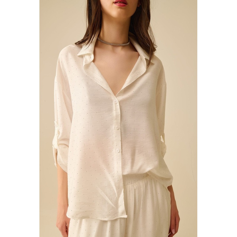 Lightweight White Shirt With Rhinestone Details