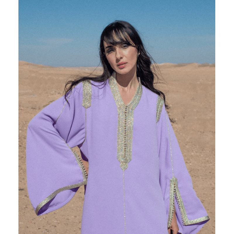 Moroccan Dress – Crepe Kaftan Dress in Purple