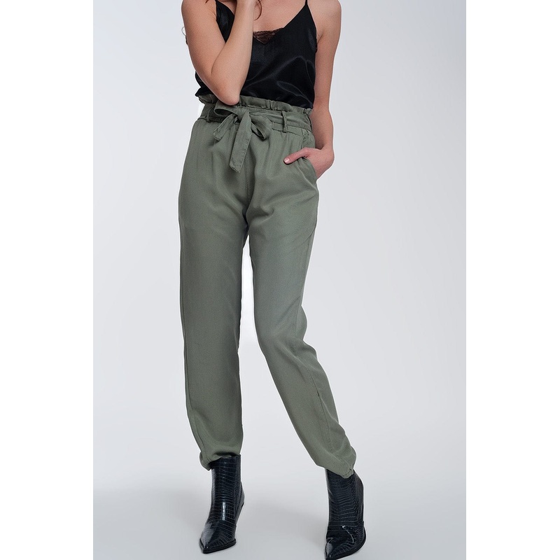 Pants With Tie Waist In Green