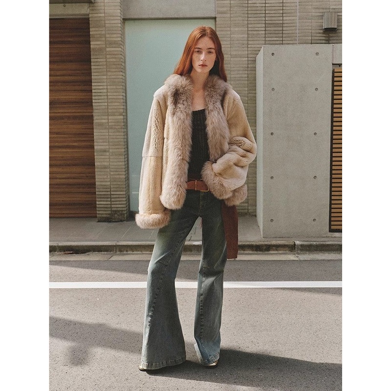 Paris Pictorial Vintage Two-Tone Fox Fur Collar Soft Otter Fur Jacket