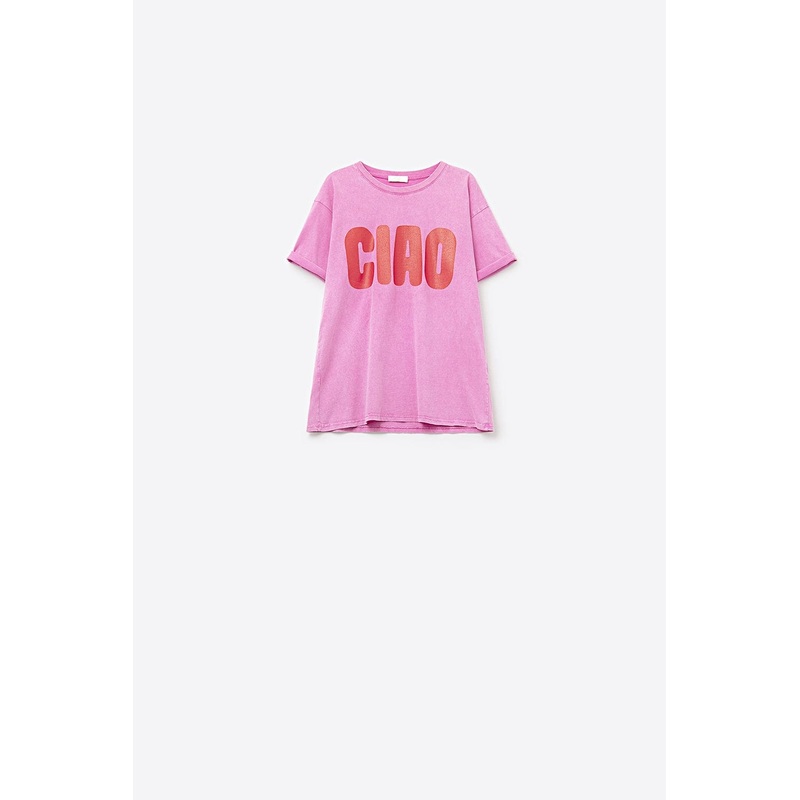 Pink Relaxed Ciao T-Shirt With Red Letters