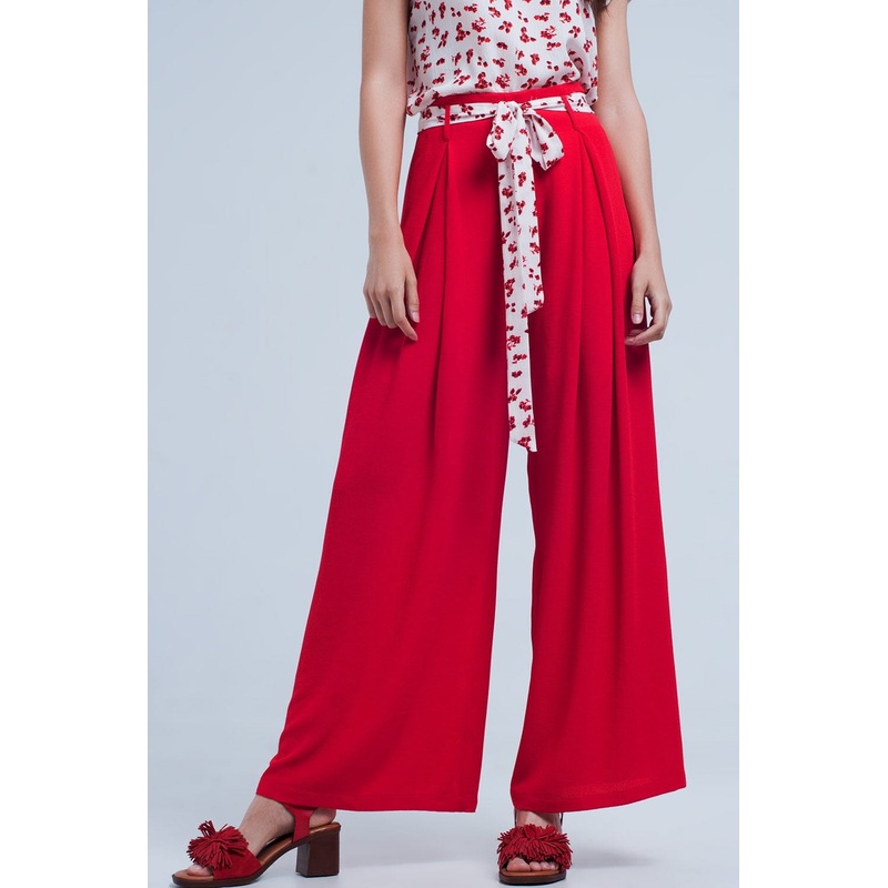 Red Pants With Floral Belt