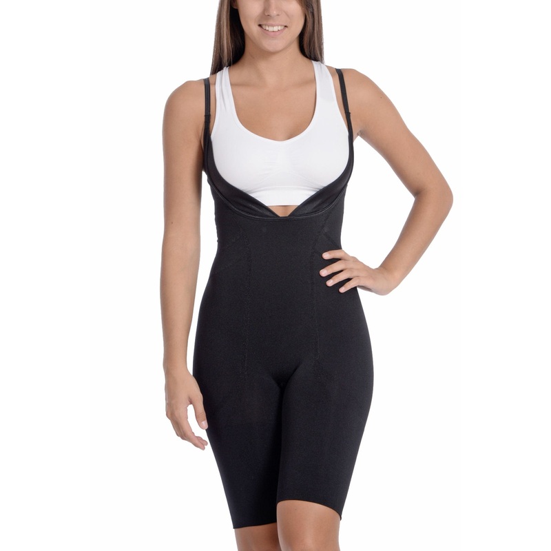 Seamless “Wear Your Own Bra” Bodysuit Shaper With Extra Long Boyleg Black