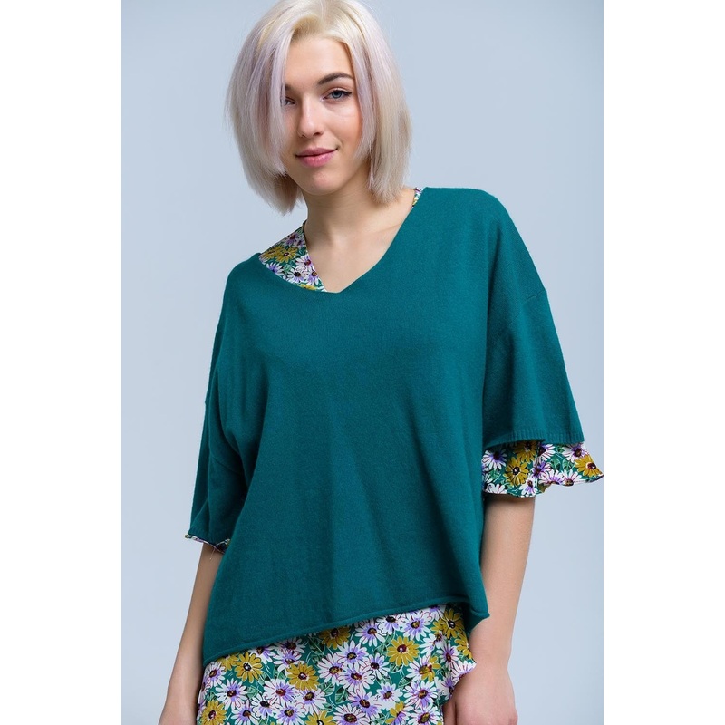 Short Sleeve Green Sweater