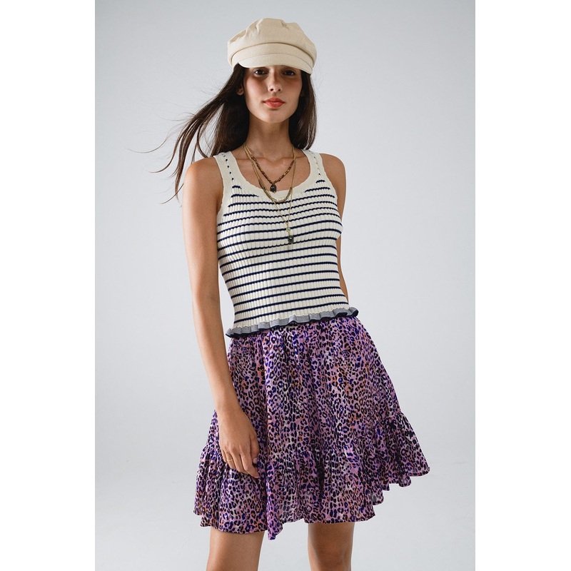 Striped Cream Tank Top With Ruffle Trim