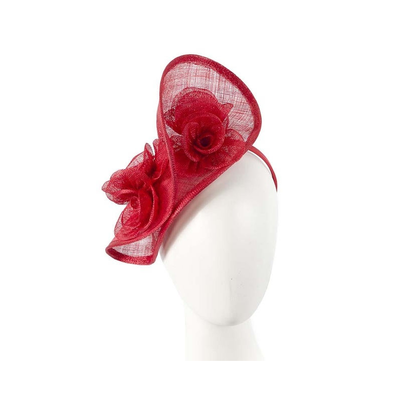 Tall red sinamay fascinator by Max Alexander