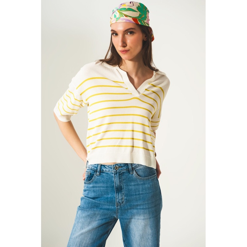 Vintage 70S Stripe Green Polo Neck Jumper