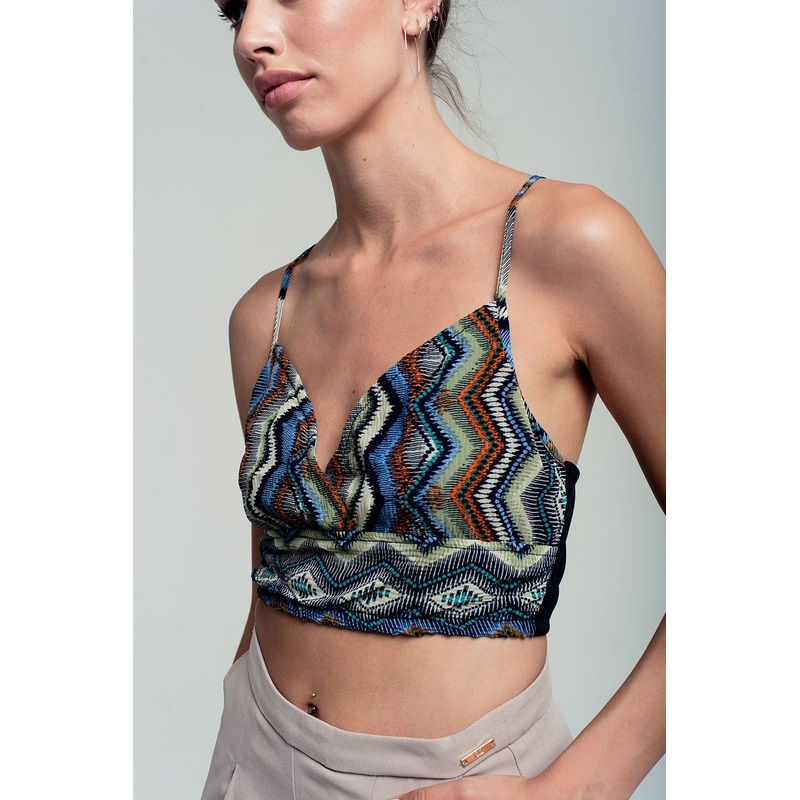 Wrap Geo-Tribal Printed Crop Top In Green