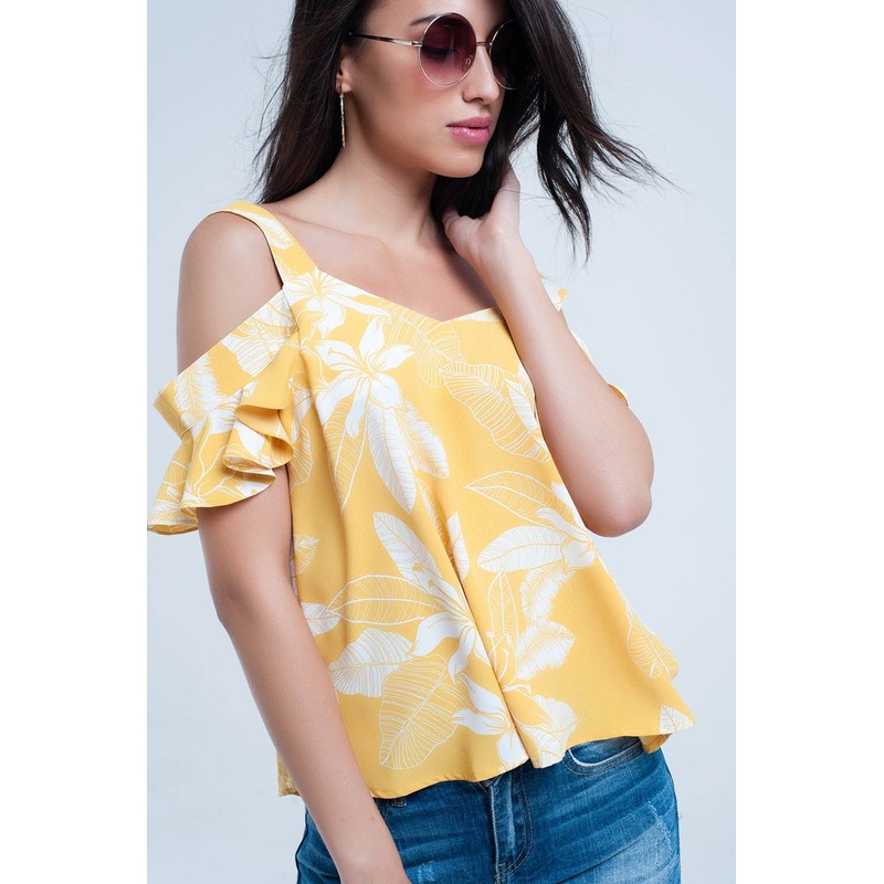 Yellow Flower Top And Ruffles Detail
