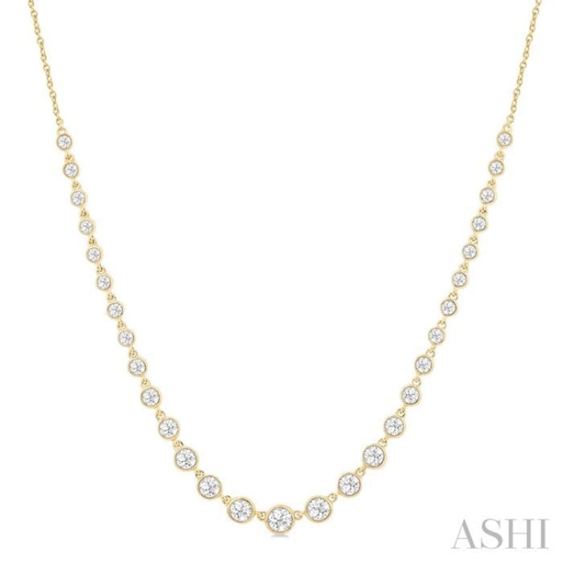 1 1/4 ctw Halfway Graduated Bezel Set Round Cut Diamond Tennis Necklace in 14K Yellow Gold