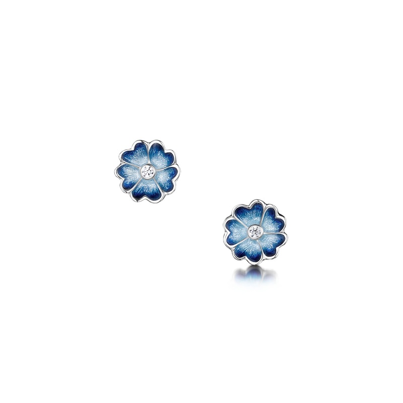 Primula Scotica Cubic Zirconia Stud Earrings in Skaill Enamel