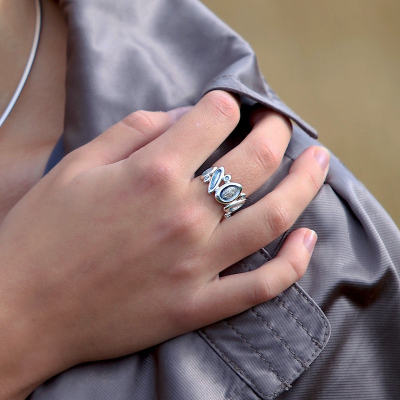 Shoreline Pebble Dress Ring in Blue Grey Enamel