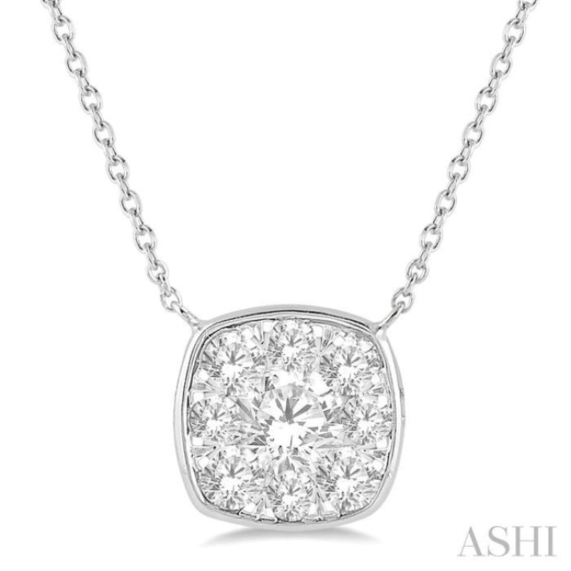 1/2 Ctw Cushion Shape Lovebright Diamond Necklace in 14K White Gold