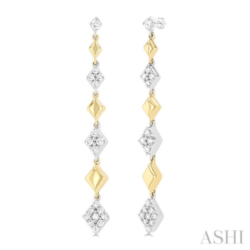 1/2 ctw Graduated Diamond Shape Round Cut Diamond Fashion Long Earring in 14K Yellow and White Gold