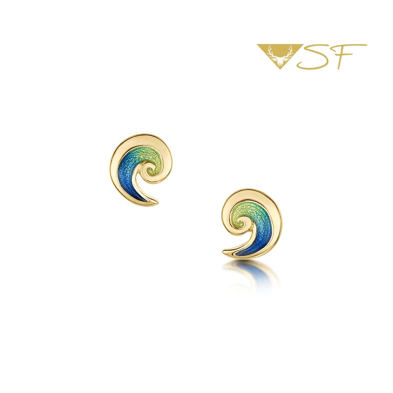Breckon Small Stud Enamel Earrings in 18ct Yellow Scottish Gold