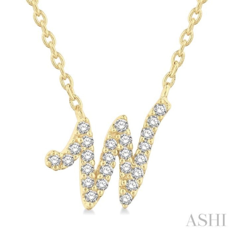 1/10 Ctw Initial ‘W’ Round cut Diamond Pendant With Chain in 14K Yellow Gold