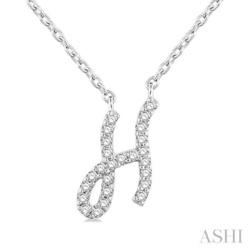 1/20 Ctw Initial ‘H’ Round cut Diamond Pendant With Chain in 10K White Gold