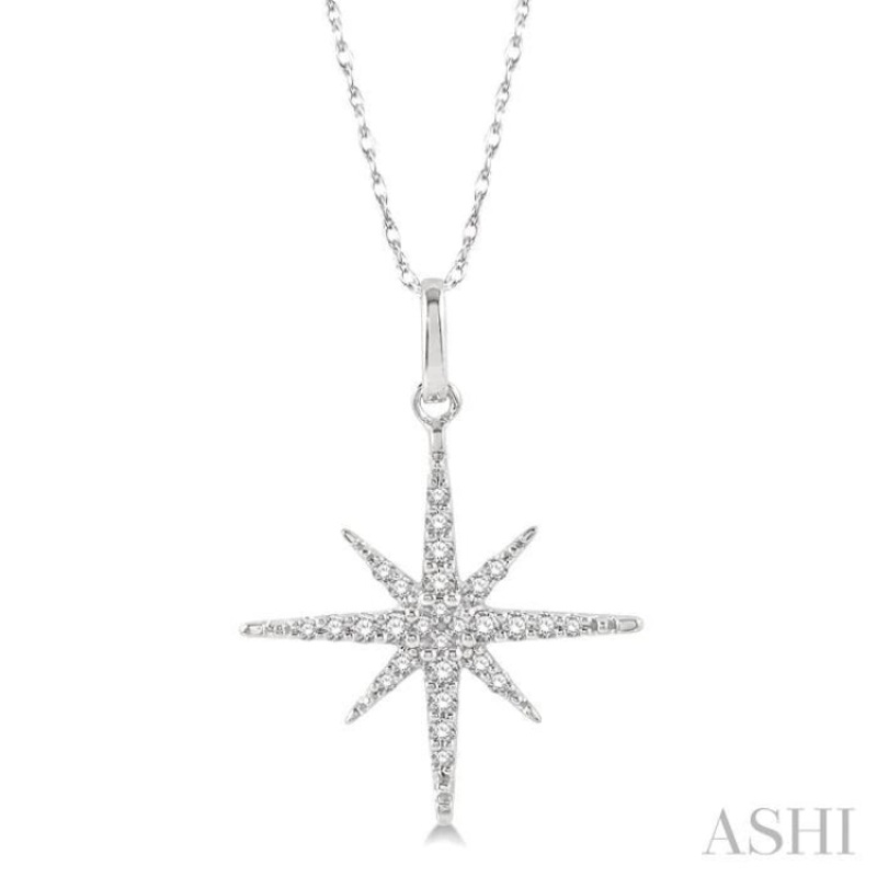 1/6 Ctw Round Cut Diamond Star Pendant With Chain in 10K White gold