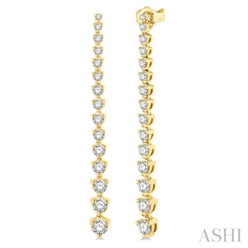 2.00 ctw Round Cut Diamond Riviera Drop Earring in 14K Yellow Gold
