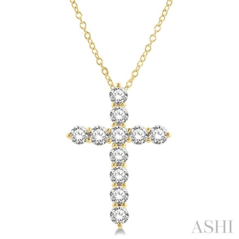 3.00 ctw Latin Cross Round Cut Diamond Pendant With Chain in 14K Yellow Gold