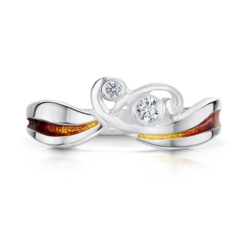 New Wave Cubic Zirconia Duo Ring in Flame Enamel