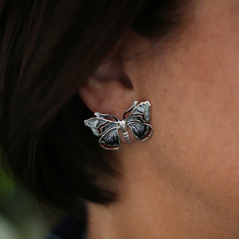 Red Admiral Butterfly Large Enamel Stud Earrings