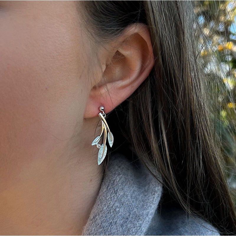 Rowan Three-Leaf Drop Earrings in Frost Enamel with Cubic Zirconia