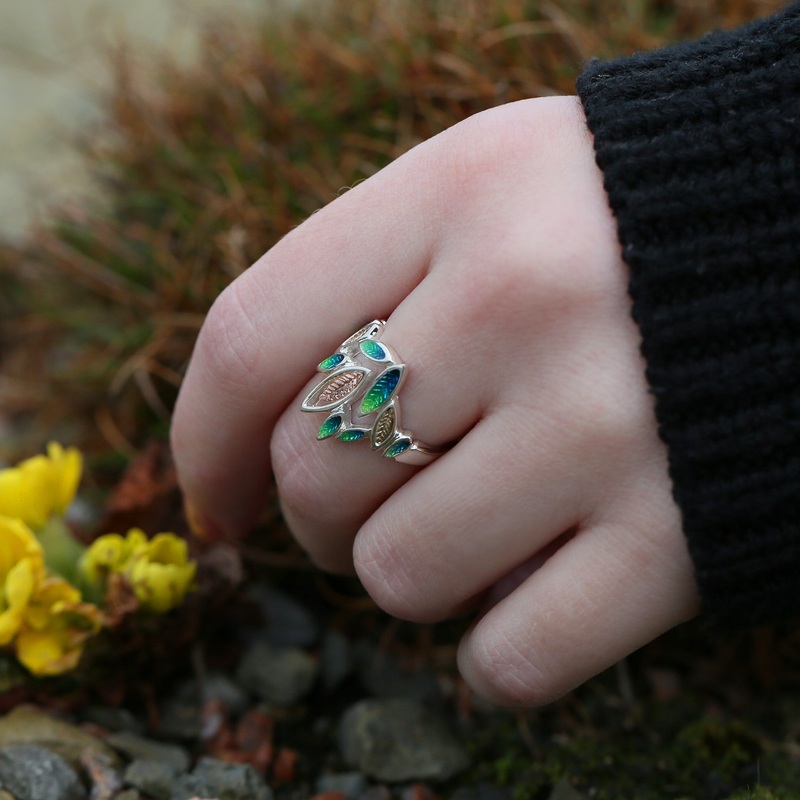 Seasons Gold Leaves Ring in Spring Enamel