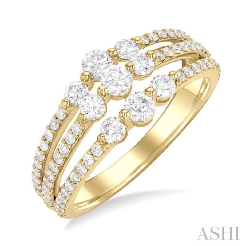 1.00 ctw Triple Row Past, Present & Future Round Cut Diamond Wedding Band in 14K Yellow Gold