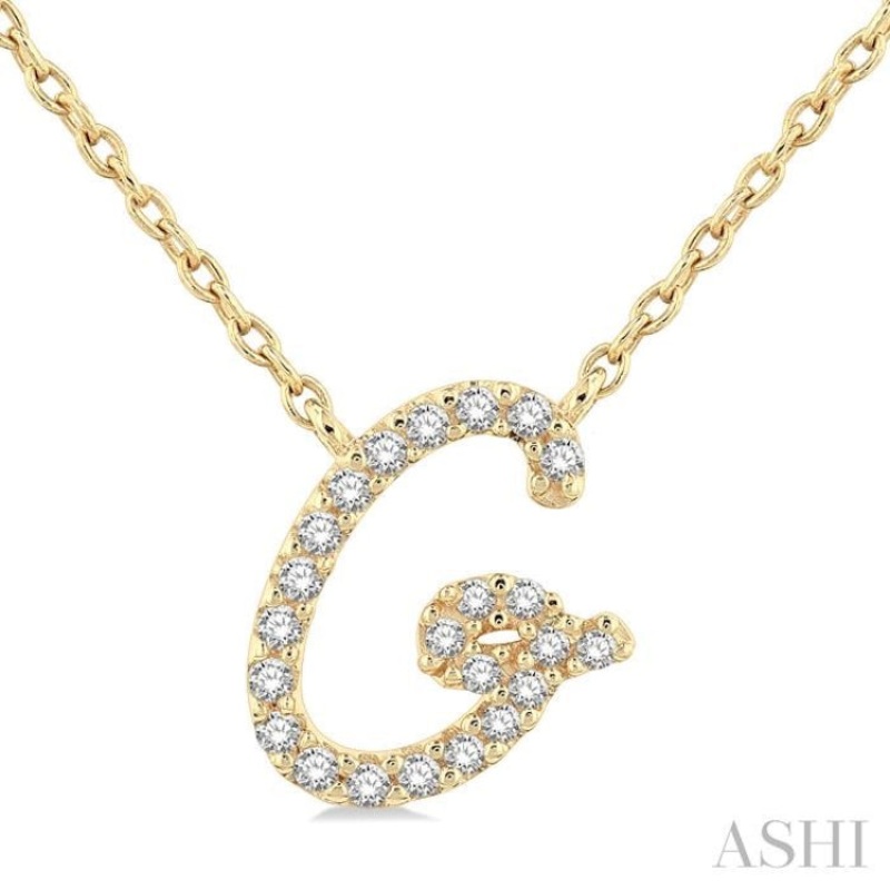 1/10 Ctw Initial ‘G’ Round cut Diamond Pendant With Chain in 14K Yellow Gold