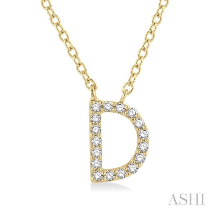 1/20 Ctw Initial ‘D’ Round Cut Diamond Pendant With Chain in 14K Yellow Gold