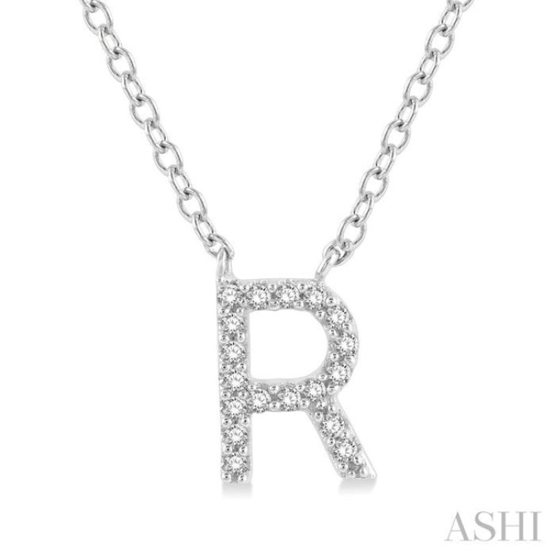1/20 Ctw Initial ‘R’ Round Cut Diamond Pendant With Chain in 14K White Gold