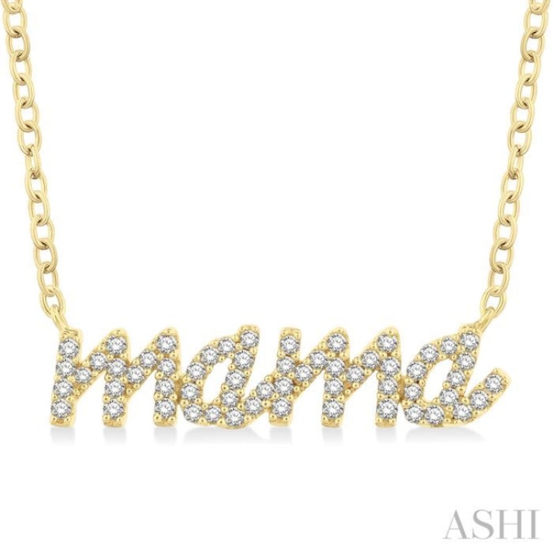 1/5 ctw ‘mama’ Script Round Cut Diamond Necklace in 10K Yellow Gold