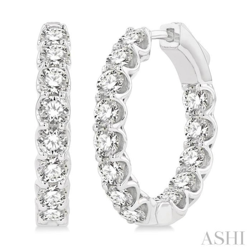 3.00 ctw Inside-Out Round Cut Diamond Hoop Earrings in 14K White Gold