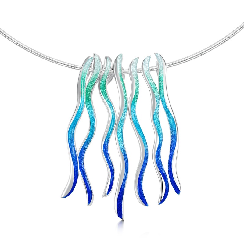 Atlantic Swell Short 7-frond Statement Necklace in Ocean Hue Enamel