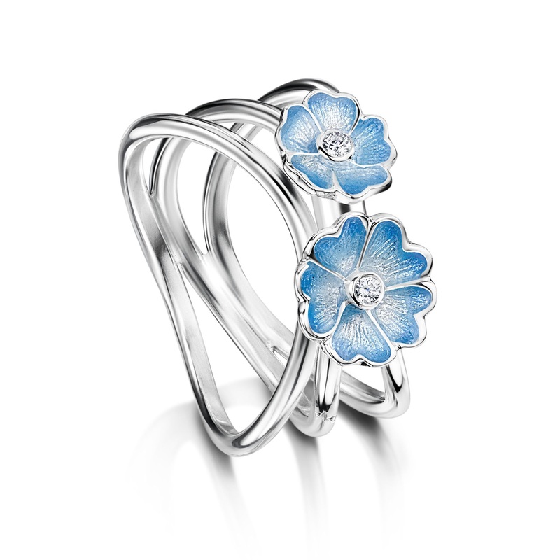 Primula Scotica 2-flower CZ Ring in Forget-Me-Not Blue