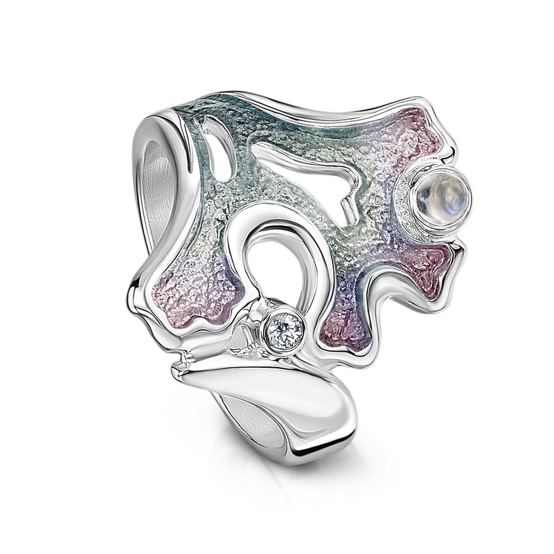 Sea Moss Moonstone & Cubic Zirconia Ring in Mill Sands Enamel