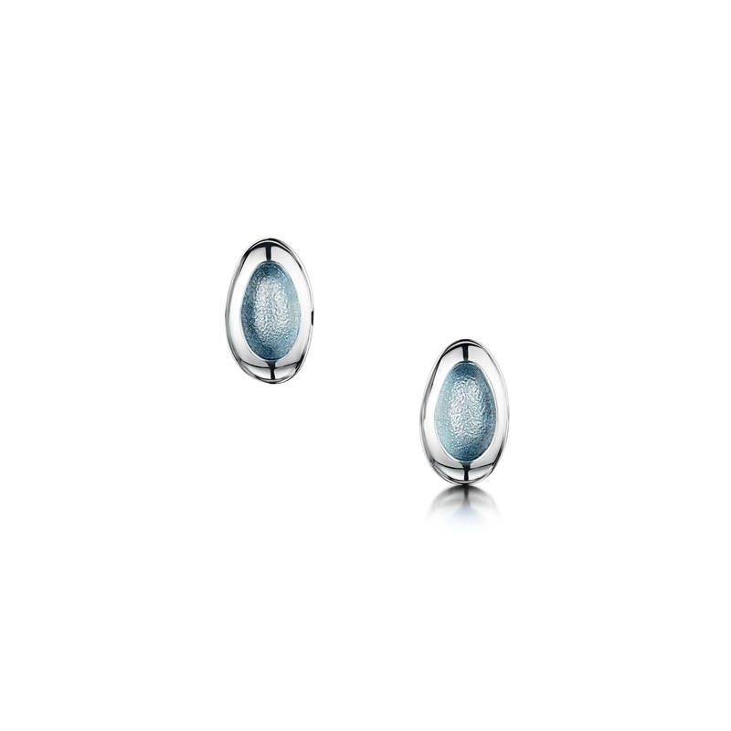 Shoreline Pebble Small Stud Earrings in Blue Grey Enamel